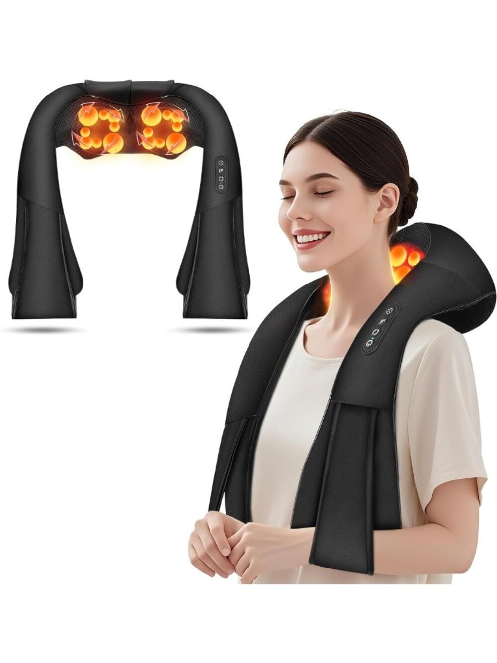 Cordless Shiatsu Neck & Shoulder Massager with Heat - Deep Tissue Relief for